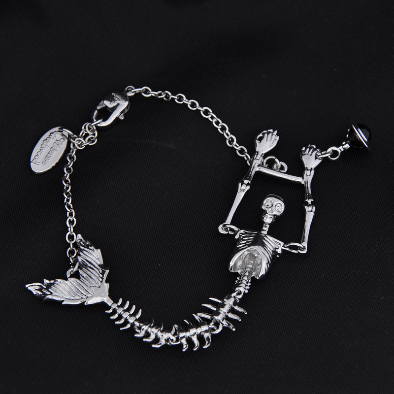 Mermaid Skeleton Saturn Pendant Punk Sterling Silver Bracelet