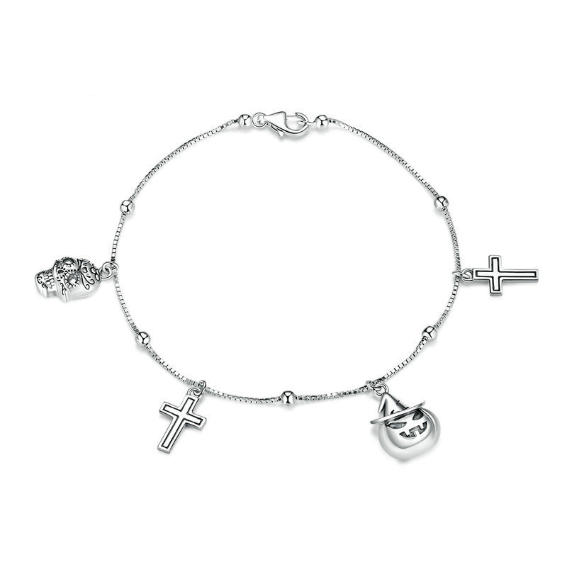 Cross Skull Pendant Sterling Silver Bracelet