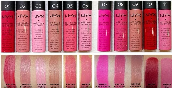 Lip Gloss Short tube NY Charm, matte liquid lipstick, set of 11 long lasting color variations.