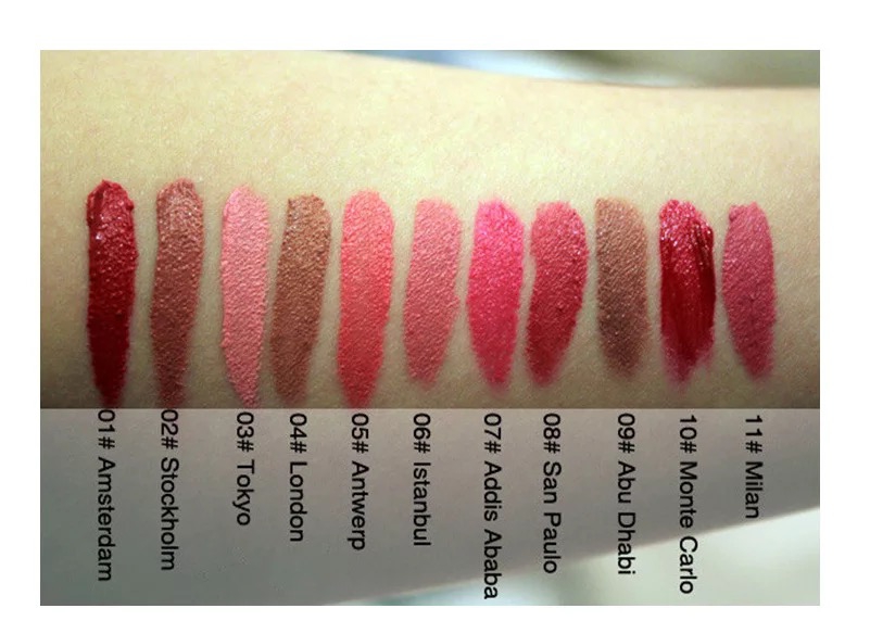 Lip Gloss Short tube NY Charm, matte liquid lipstick, set of 11 long lasting color variations.