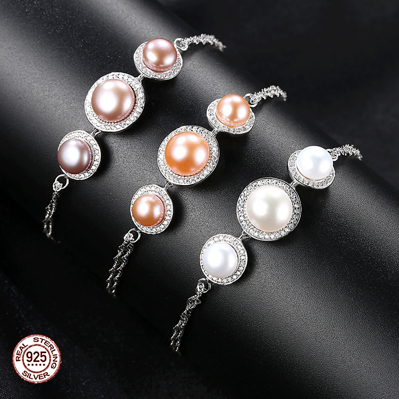 Microinlaid 3A Cz Freshwater Pearl Sterling Silver Bracelet