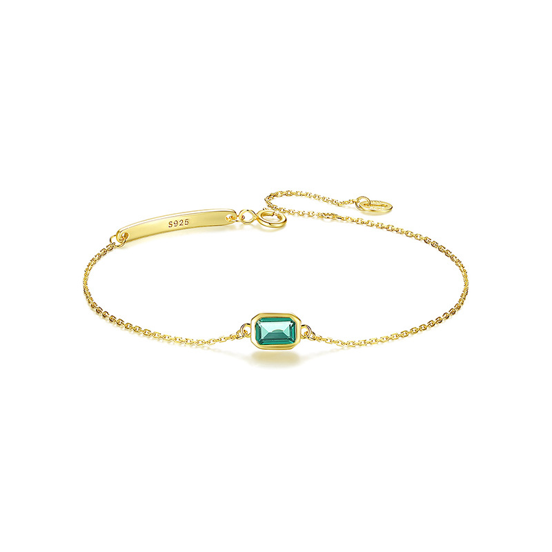 18K Gold Plated Emerald Green Chain Link Sterling Silver Bracelet