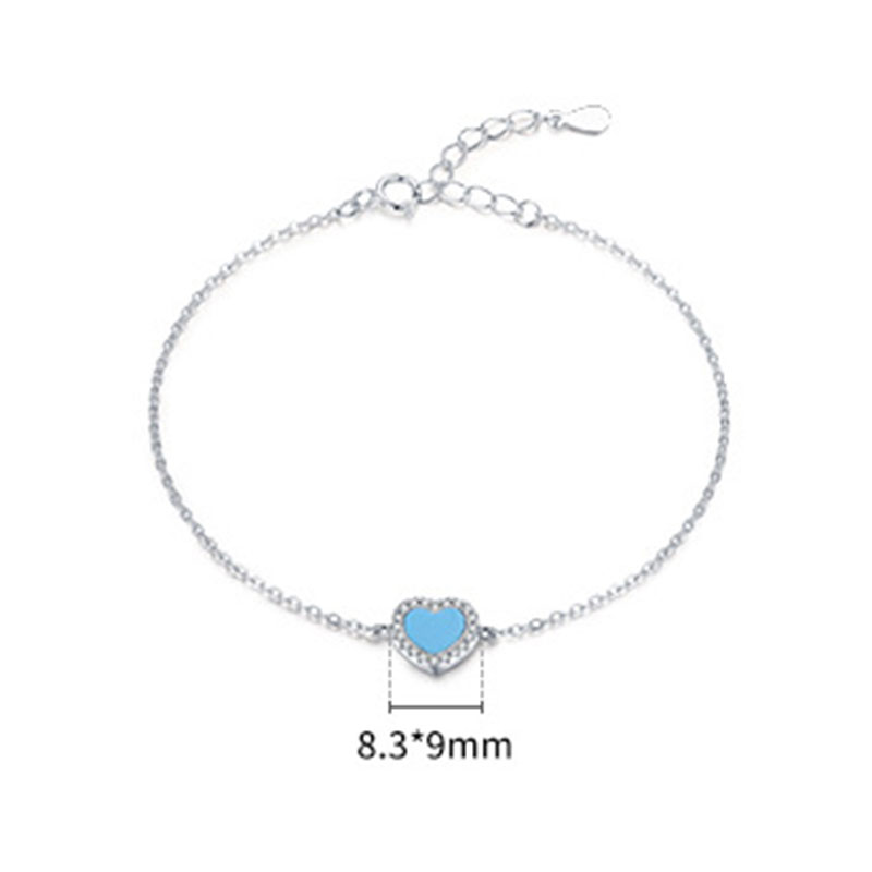 Rhodium Plated Heart Turquoise Sterling Silver Bracelet