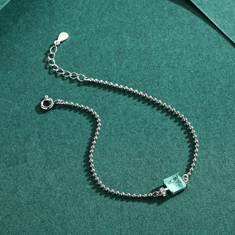 Rhodium Plated Luxury Paraiba Tourmaline Beads Sterling Silver Bracelet