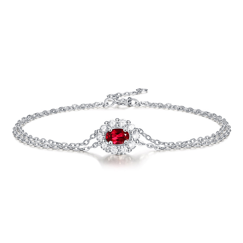 Cz Red Ruby Treasure Heart Sterling Silver Bracelet
