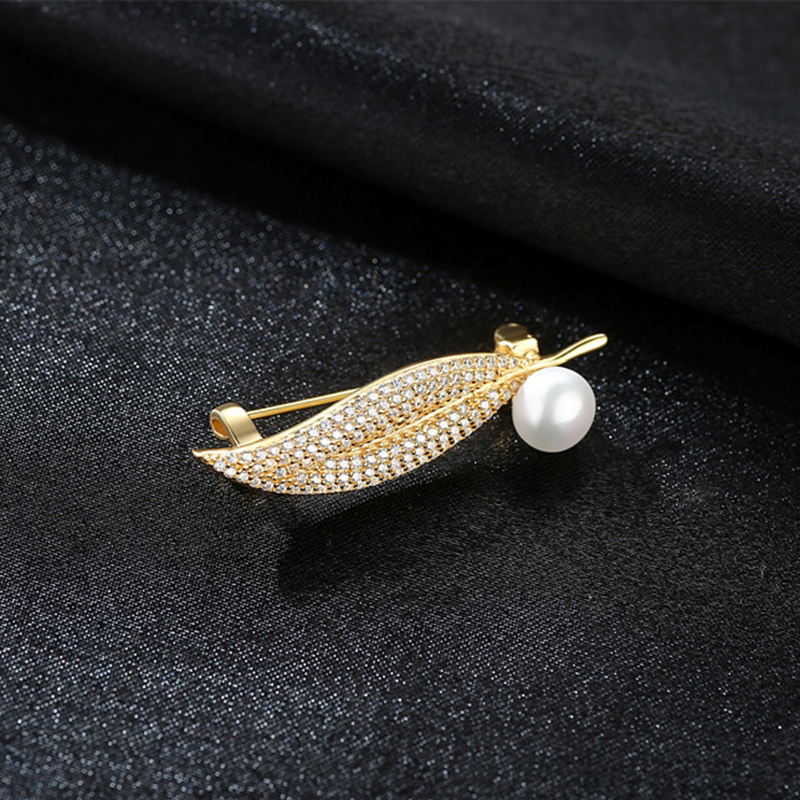 18K Gold Plated 3A Cz Natural Pearl Sterling Silver Pin