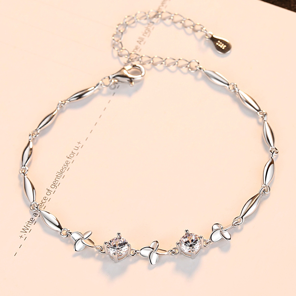 3a Cz Sterling Silver Four-Leaf Clover Bracelet