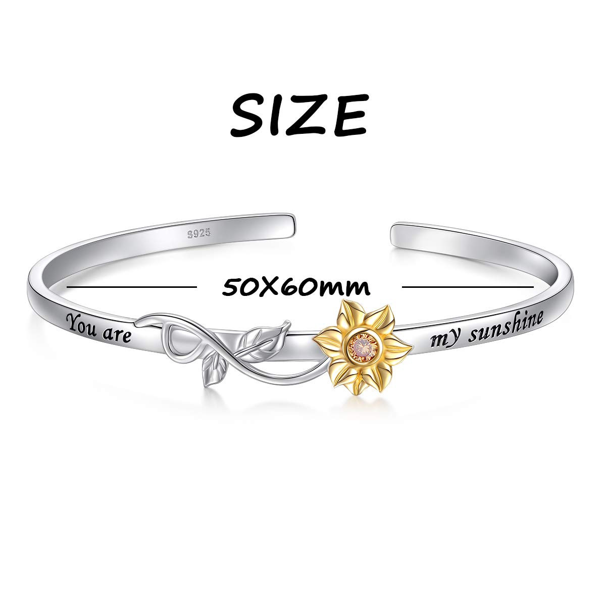 Rhodium Plated Cz Daisy Sunflower Opening with Diamond Engraved Sterling Silver Bracelet
