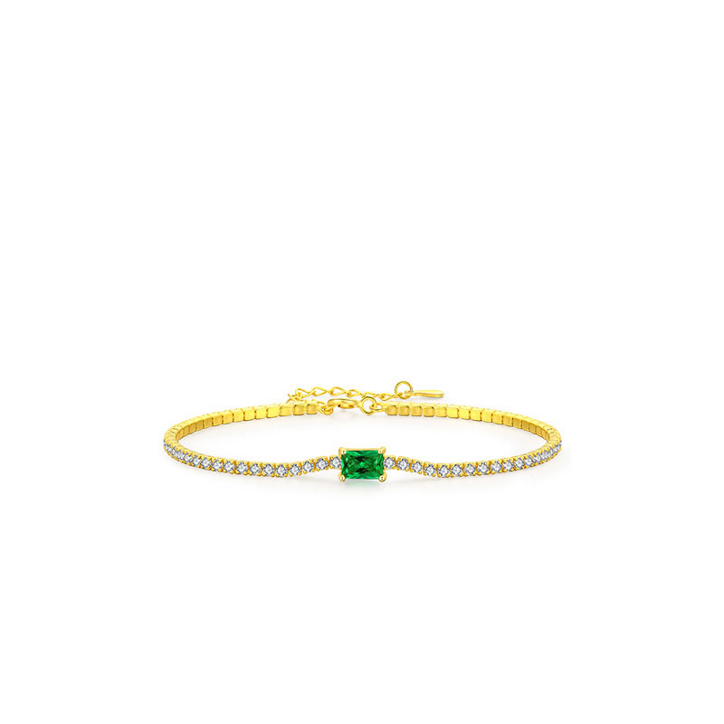 14K Gold Plated Cz Bright Green Sterling Silver Bracelet