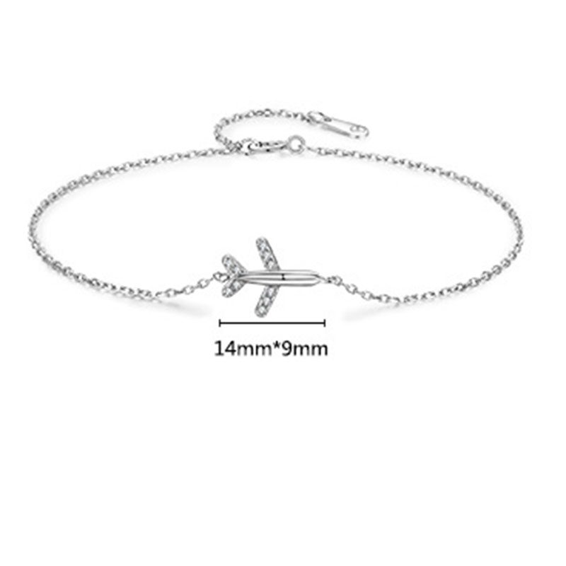 Rhodium Plated Cz Aircraft Sterling Silver Bracelet