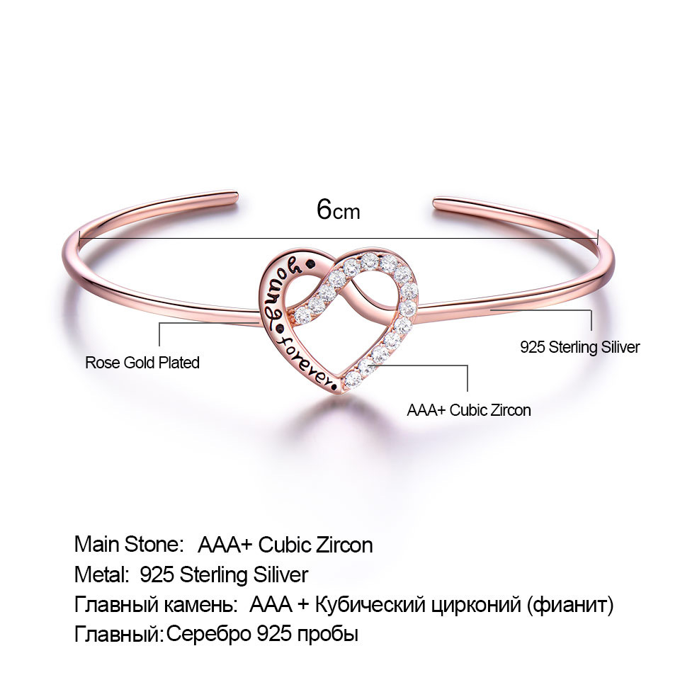 3A Cz Rose Gold Plated Micro -Inlaid Heart Shaped Sterling Silver Bracelet