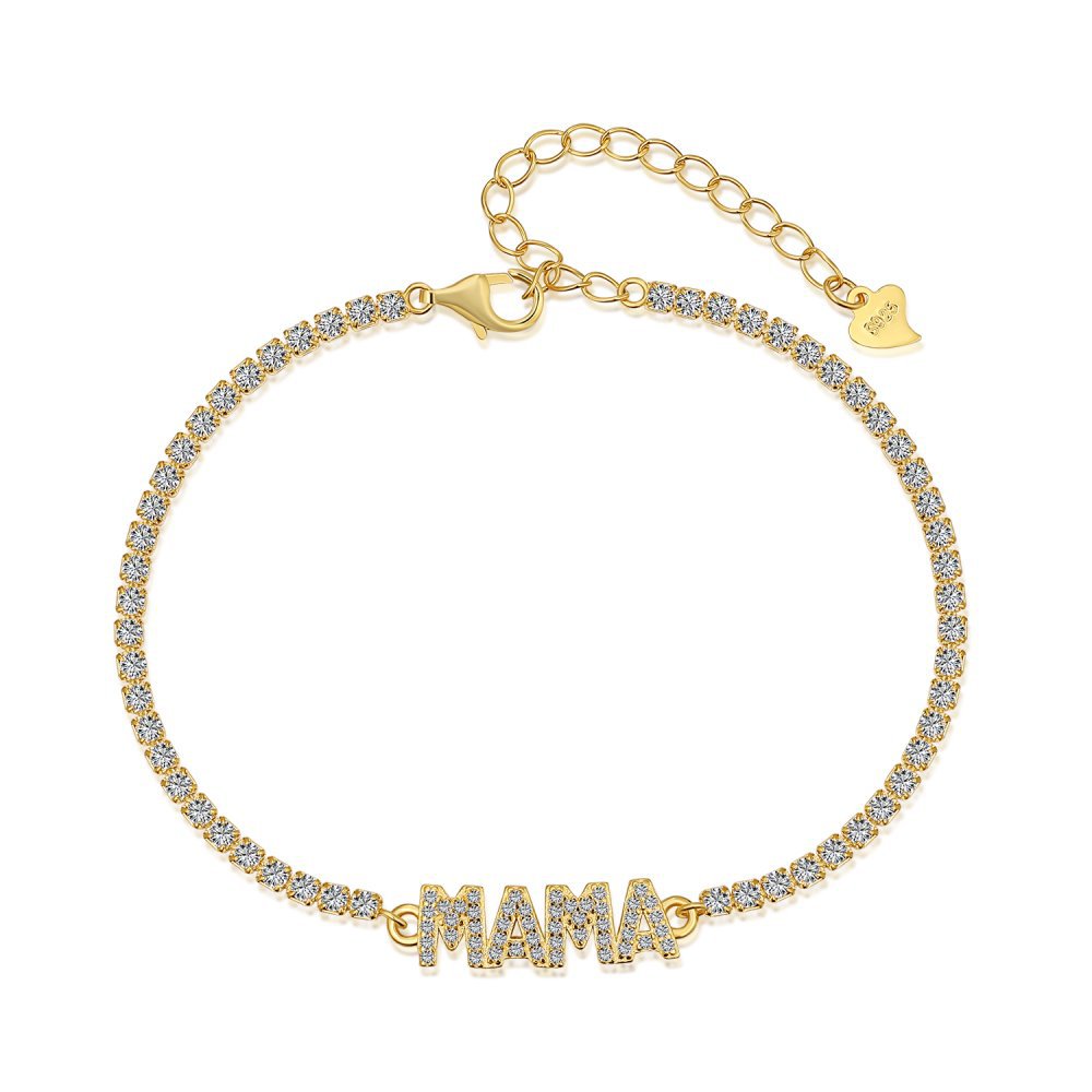 Cz Gold Plated MAMA Monogram Diamond Sterling Silver Bracelet
