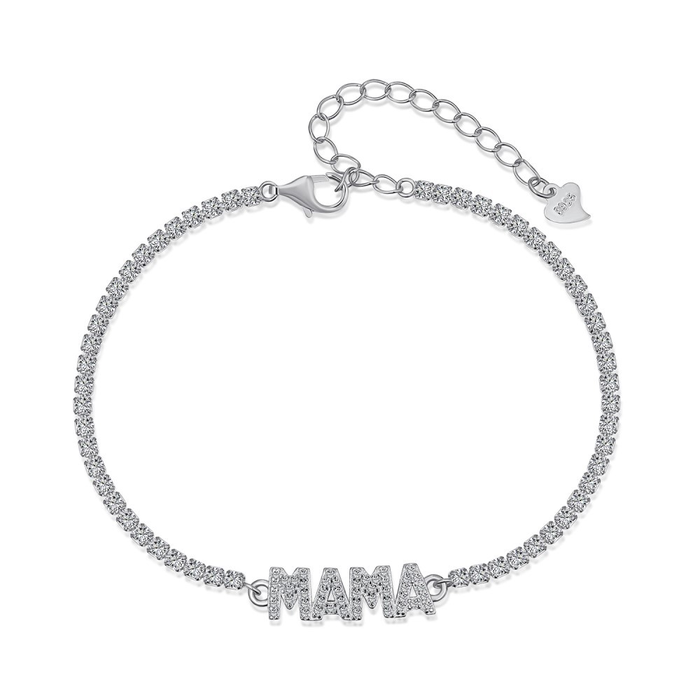 Cz Silver MAMA Monogram Diamond Sterling Silver Bracelet