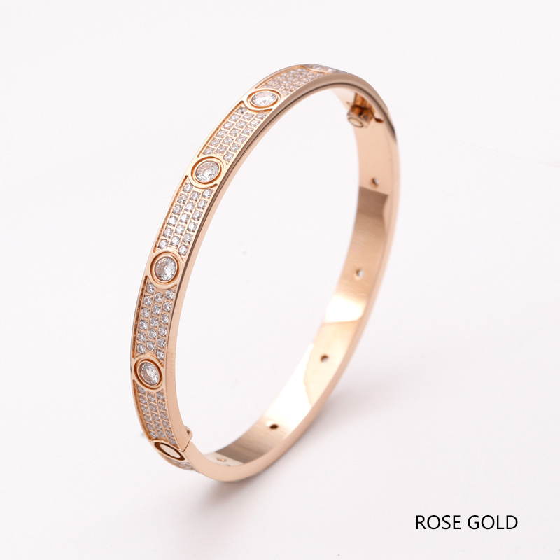 Cz Rose Gold Plated Titanium Steel Bracelet
