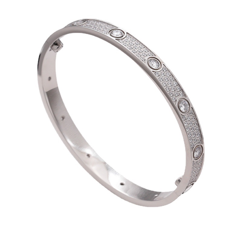 Cz Silver Plated Titanium Steel Bracelet