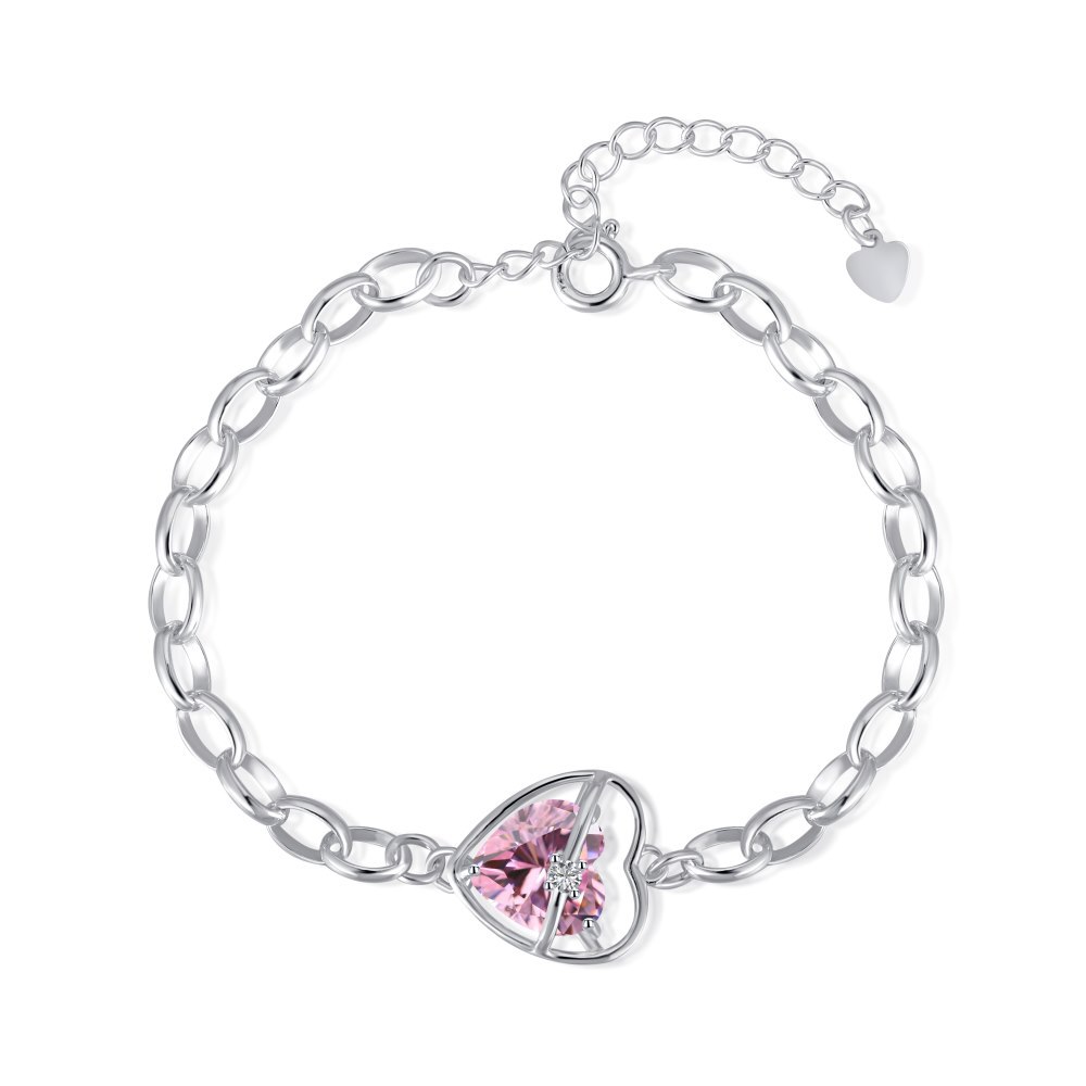 Cz Pink Heart Shaped Sterling Silver Bracelet
