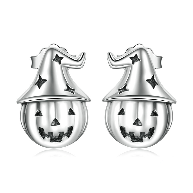 Halloween Pumpkin Sterling Silver Stud Earrings