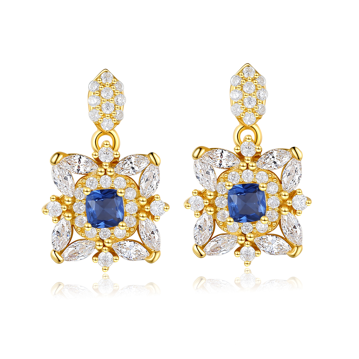 Vintage Sapphire With Synthetic Stone Sterling Silver Earrings