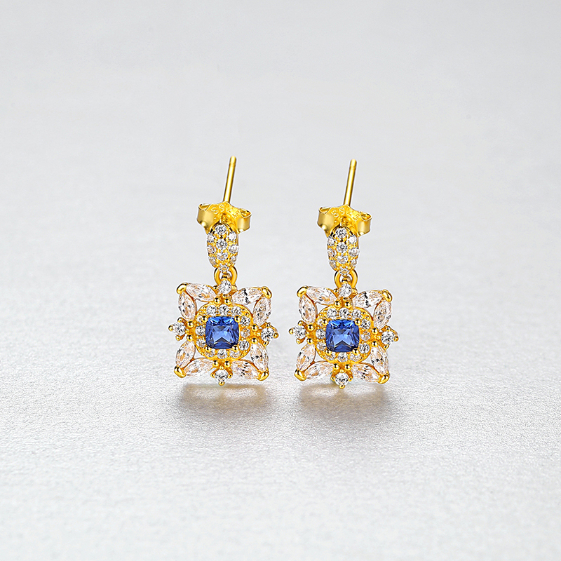 Vintage Sapphire With Synthetic Stone Sterling Silver Earrings
