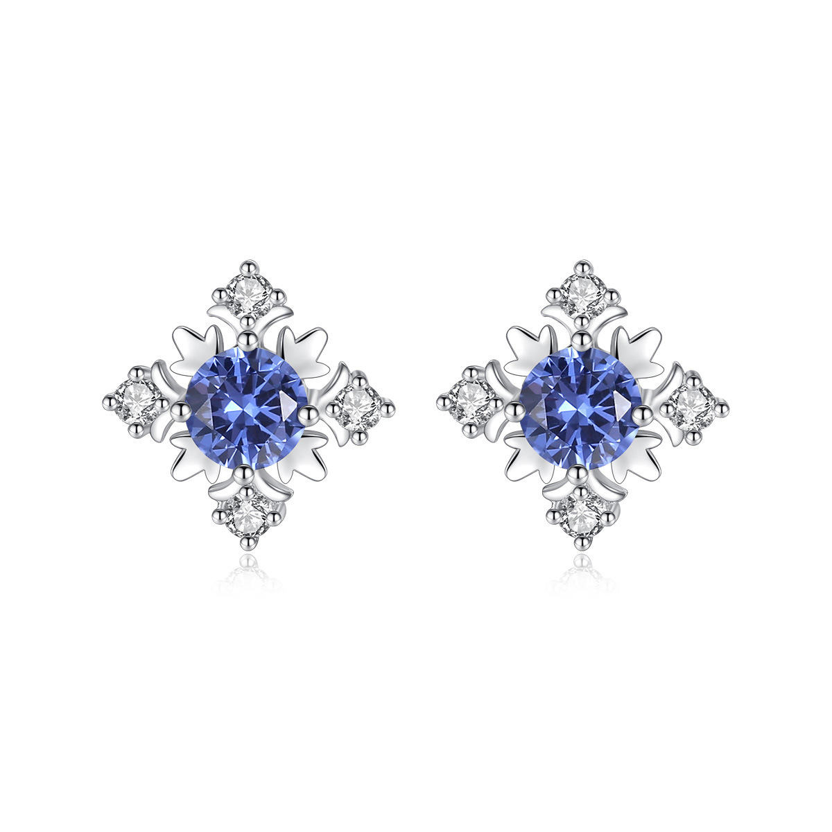 Sapphire Snowflake Sterling Silver Stud Earrings