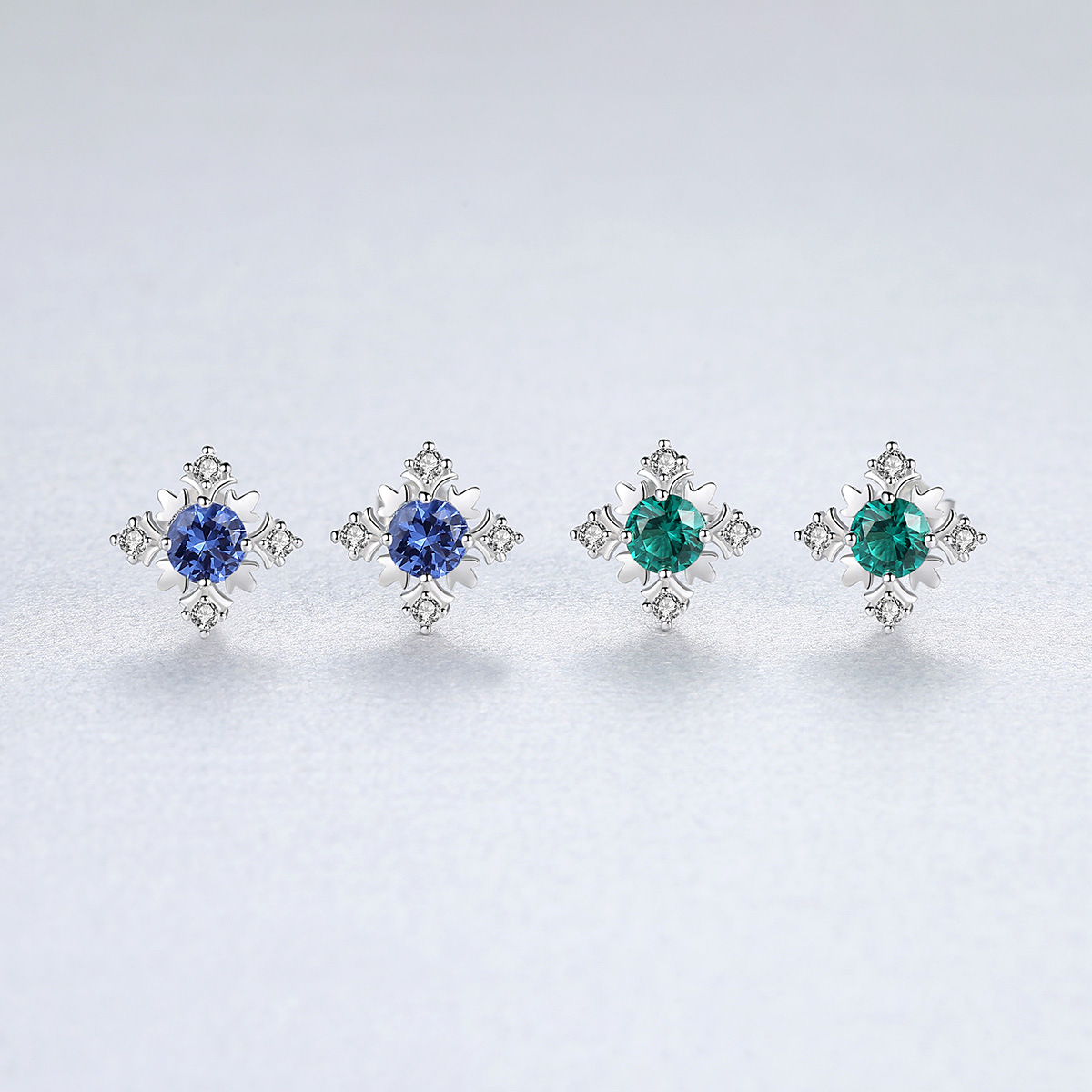 Sapphire Snowflake Sterling Silver Stud Earrings