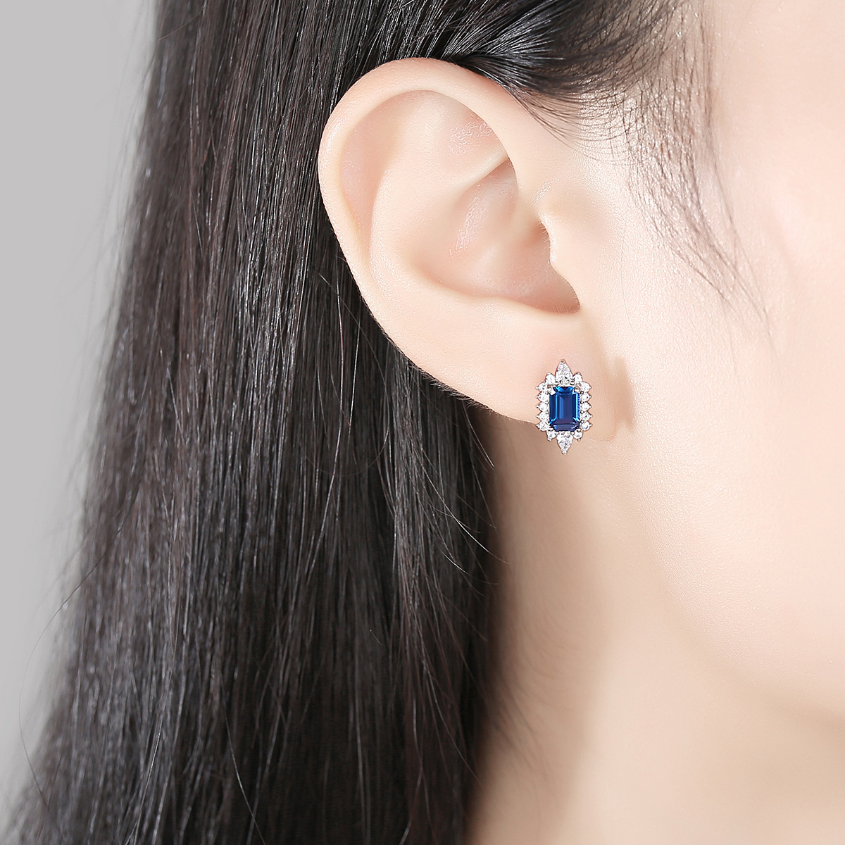 Oval Flower Dark Blue Gemstone Handmade Sterling Silver Earrings