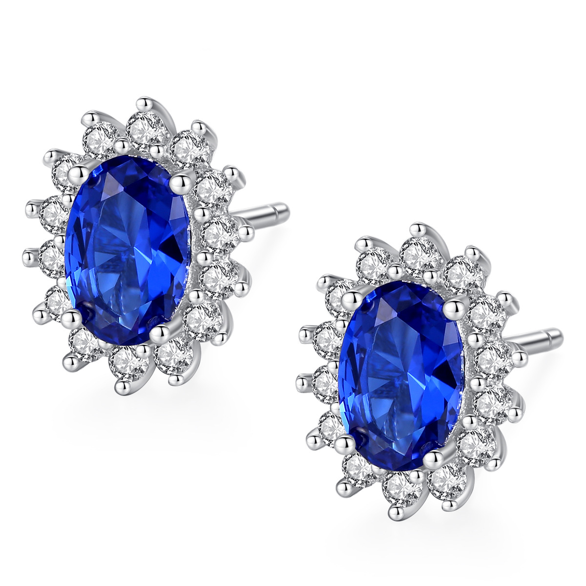 Sunflower Royal Blue Sapphire Sterling Silver Earrings