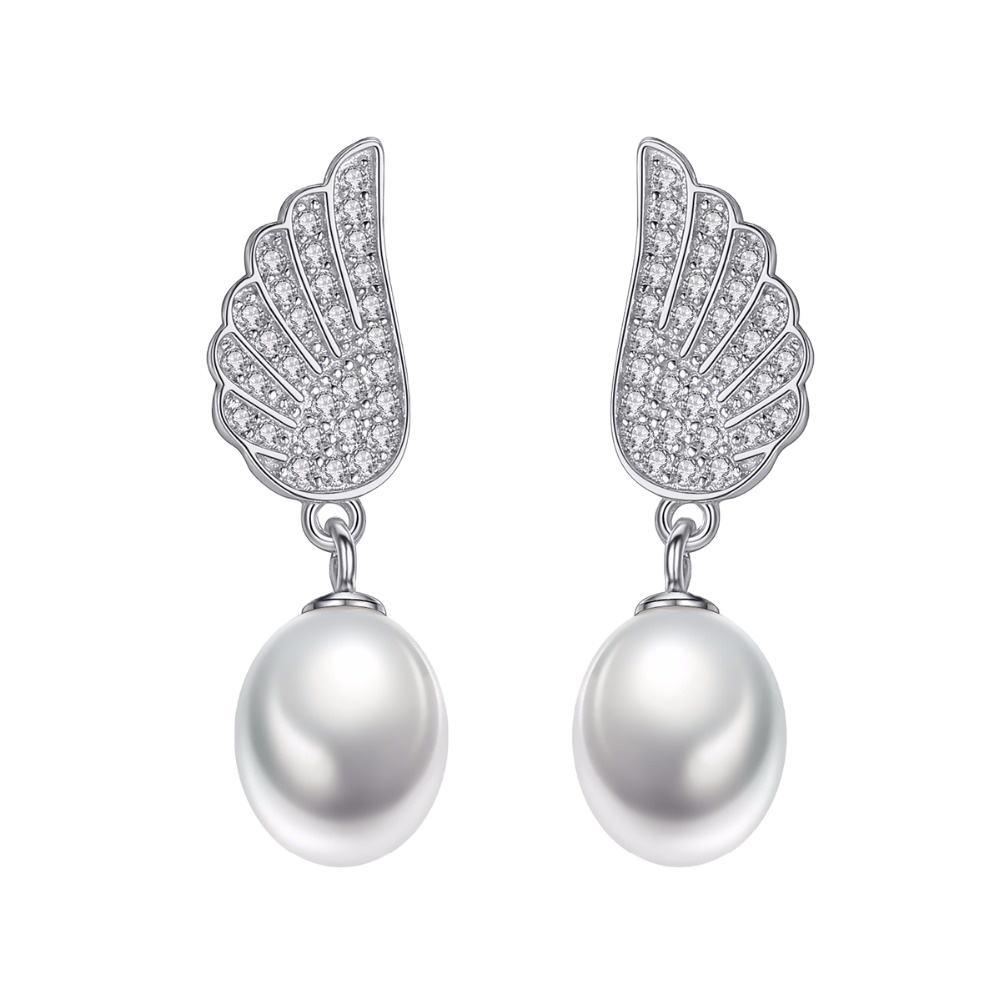 Angel Wings Freshwater Pearl Sterling Silver Earrings