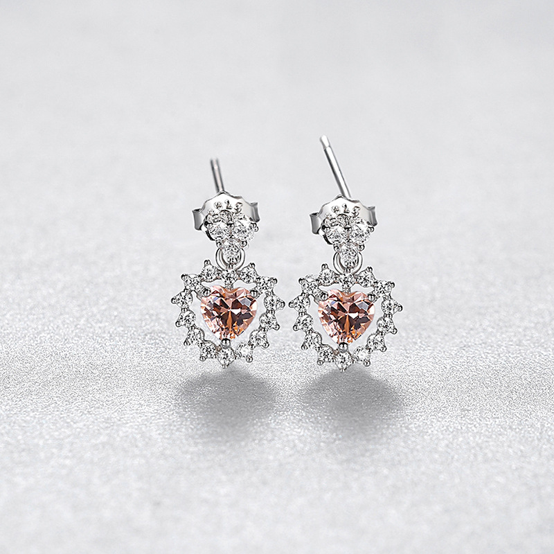 Rhodium Plated VVS Champagne Gem Stone with Cz Sterling Silver Earrings