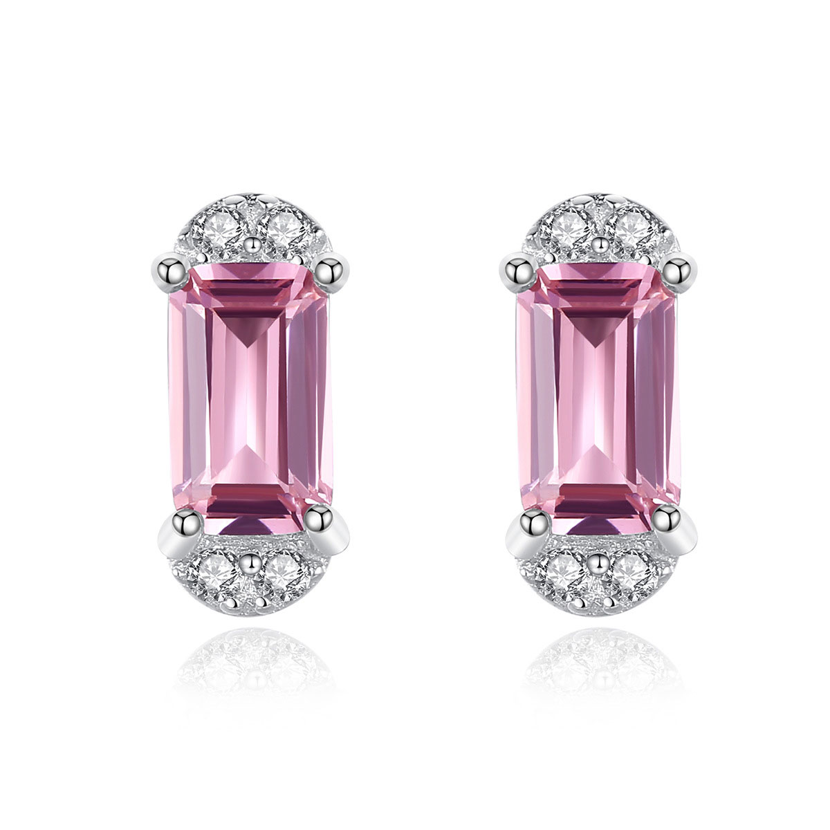 Rhodium Plated Simple Square Sweet VVS Purple Ruby Rose Sterling Silver Earrings