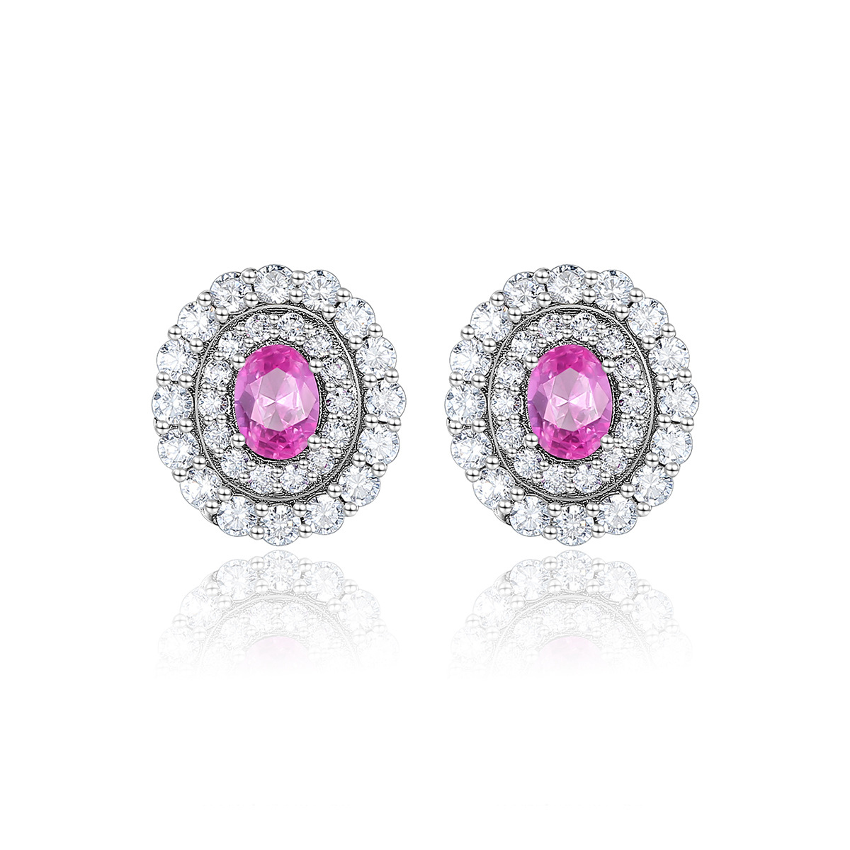 Rhodium Plated VVS Pink Jewel Gemstone Sterling Silver Earrings
