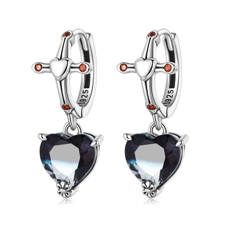 Heart Shaped Cross Love Sterling Silver Stud Earrings
