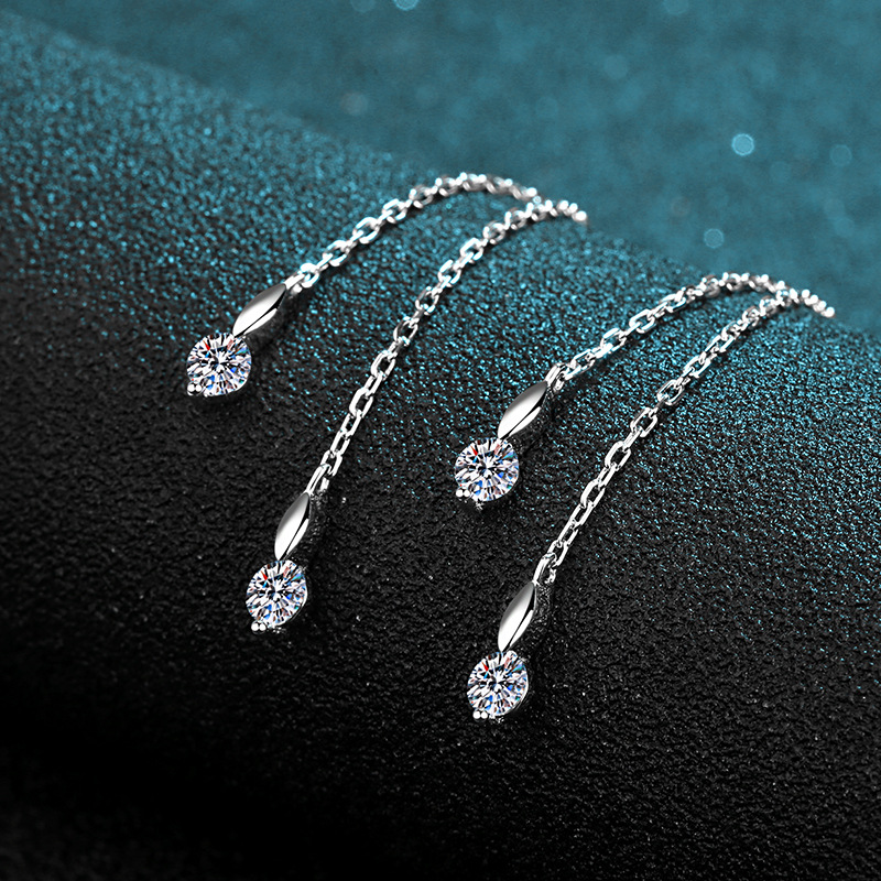 1CT Moissanite Diamond Love Tassel Sterling Silver Earrings