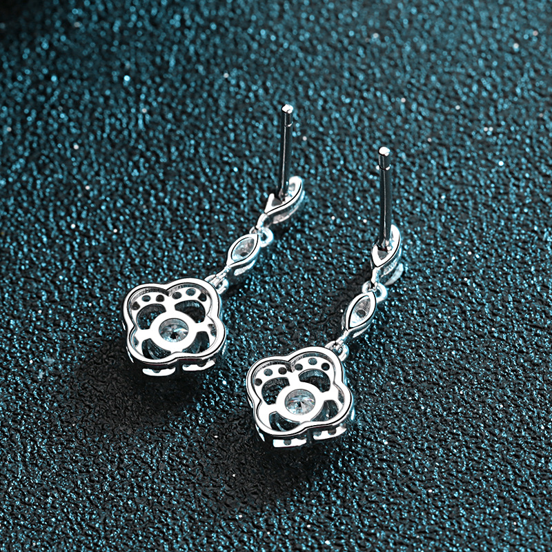 60 Cent Moissanite Diamond Clover Pendant Sterling Silver Earrings