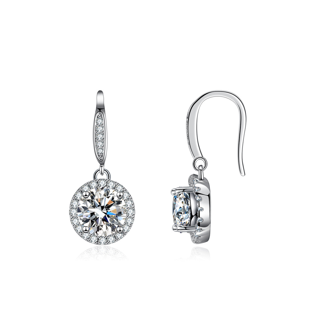 1Ct Moissanite In Circle Streling Silver Stud Earrings