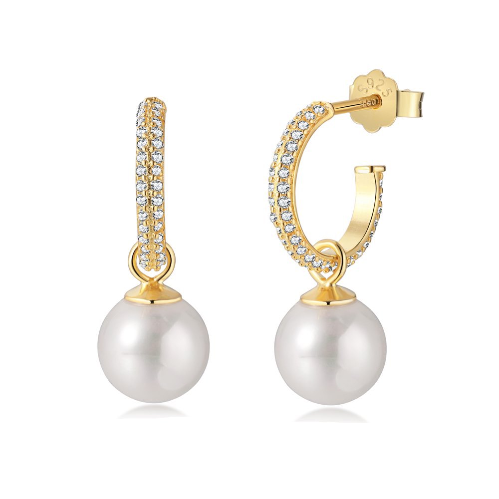 Moissanite Diamond Gold Plated Pearl Streling Silver Stud Earrings