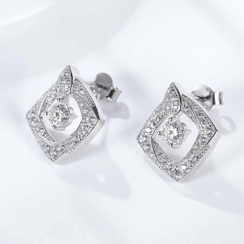 0.3Ct Moissanite Diamond Square Sterling Silver Stud Earrings