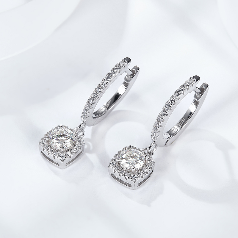 1Ct Moissanite Diamond Square Sterling Silver Earrings