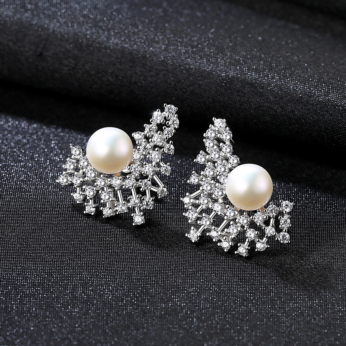 3A Cz Fresh White Pearl Pearl Sterling Silver Earrings