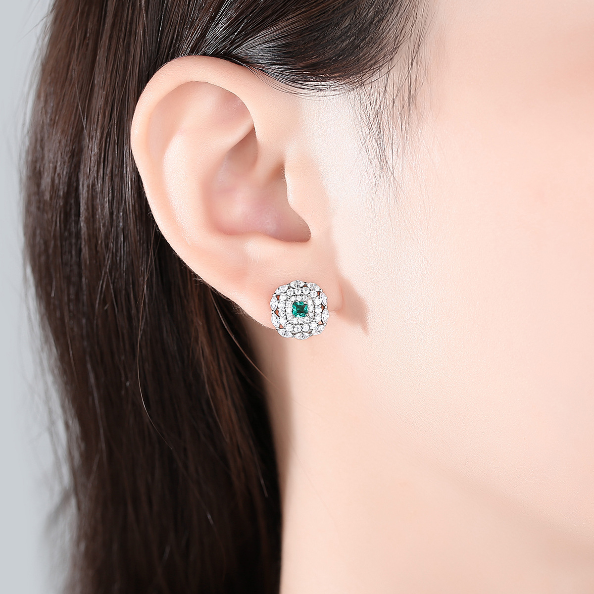3A Cubic Cz Square Design Sterling Silver Earring