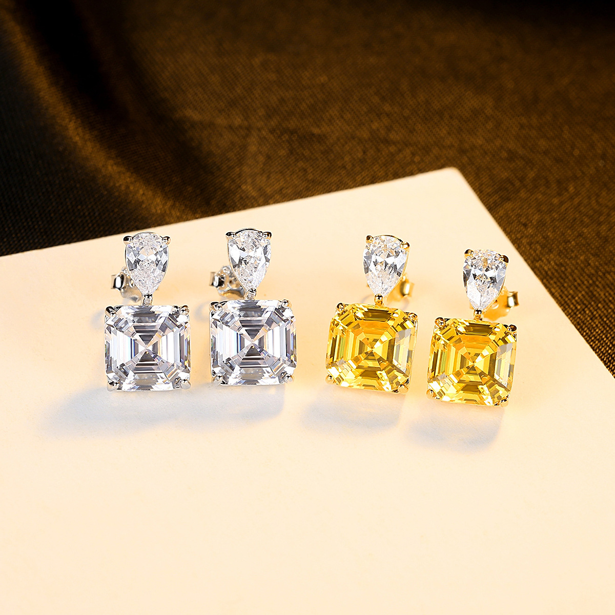 18K Gold Plated Cz Yellow Diamond Sterling Silver Earrings