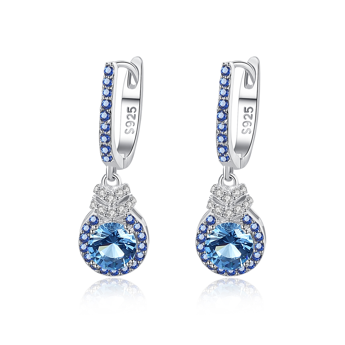 Fine Micro-Inlaid Sky Blue Cz S925 Sterling Silver Earrings
