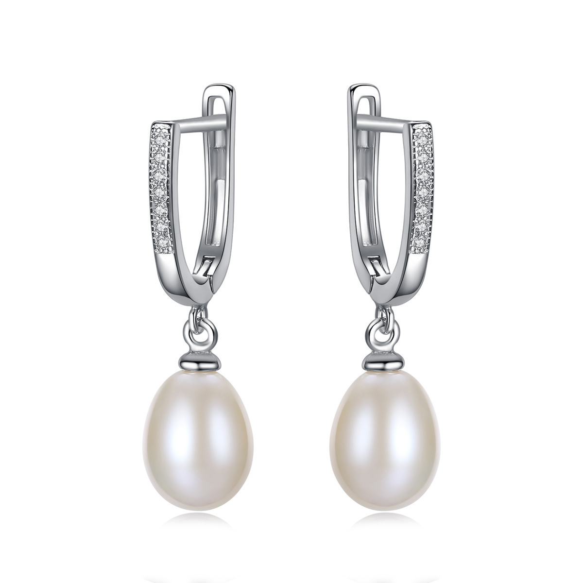 3a Cz 8-9Mm Freshwater Pearl Sterling Silver Earrings