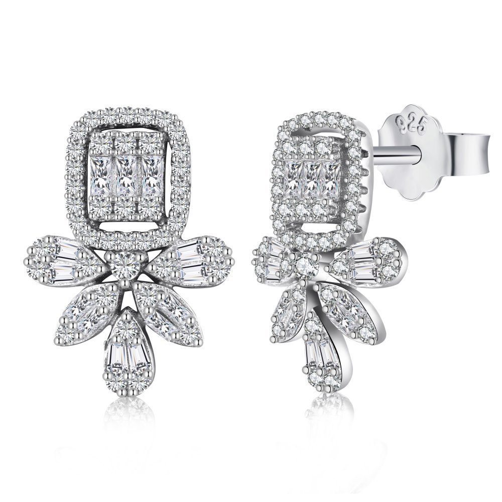 Rhodium Plated Cz Luxury High Carbon Sterling Silver Earring