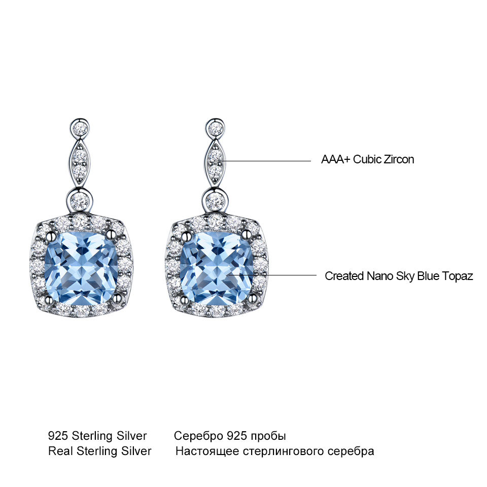 Cz Nano Sky Blue Topaz Sterling Silver Earrings