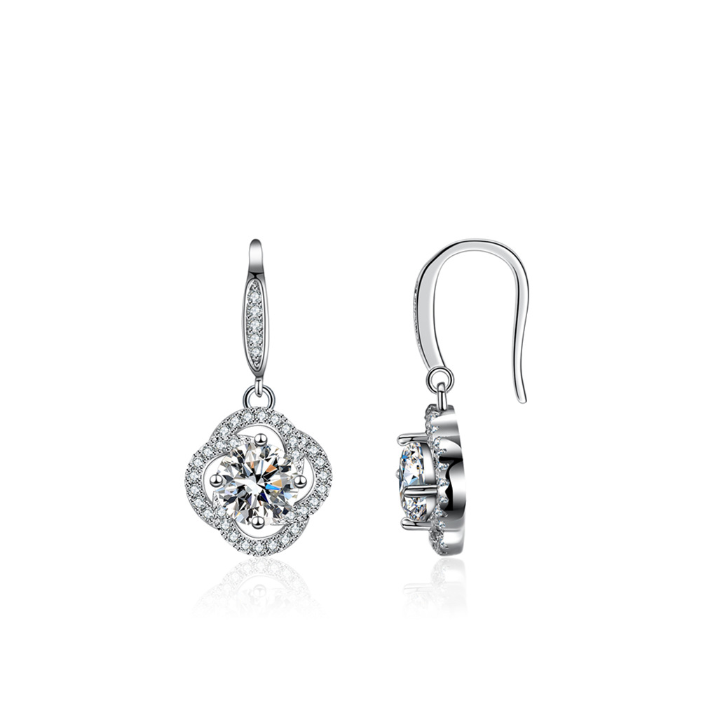 4A Cz Diamond In Square Curve Sterling Silver Stud Earrings