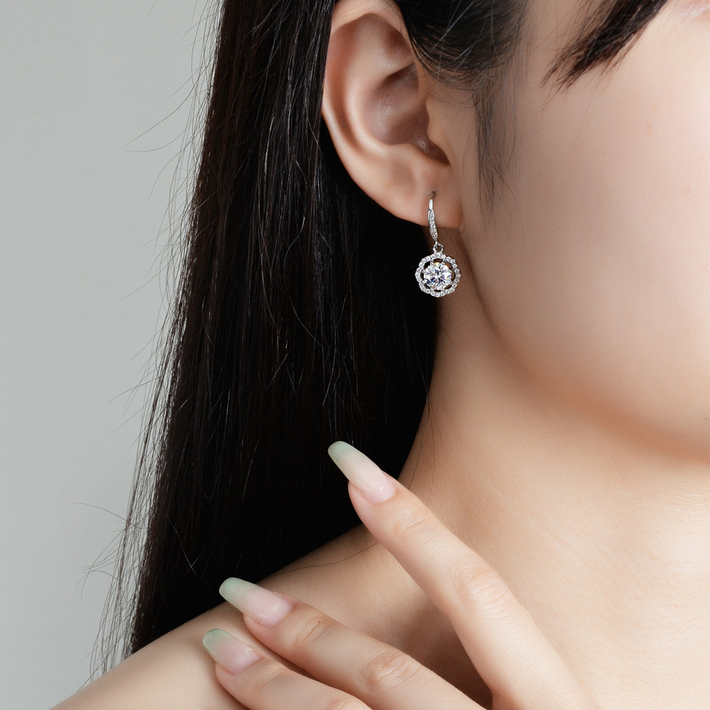 4A Cz Diamond In Flower Petal Curve Sterling Silver Stud Earrings