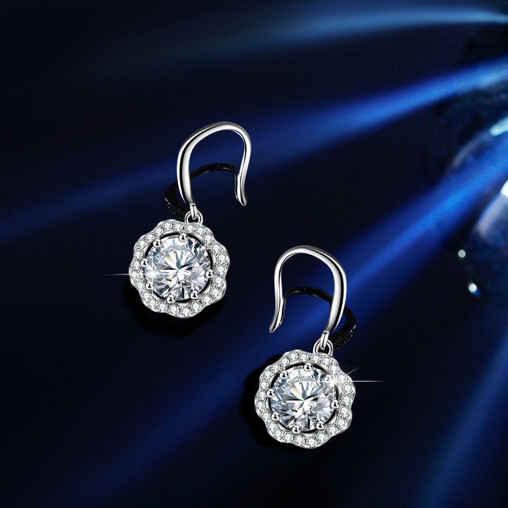 4A Cz Diamond In Flower Petal Curve Sterling Silver Stud Earrings