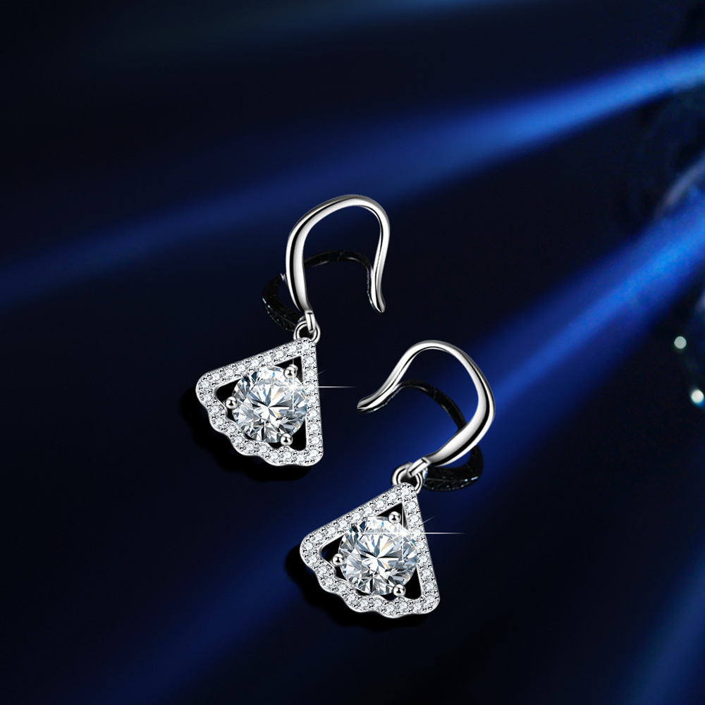 4A Cz Diamond In Triangular Curve Sterling Silver Stud Earrings