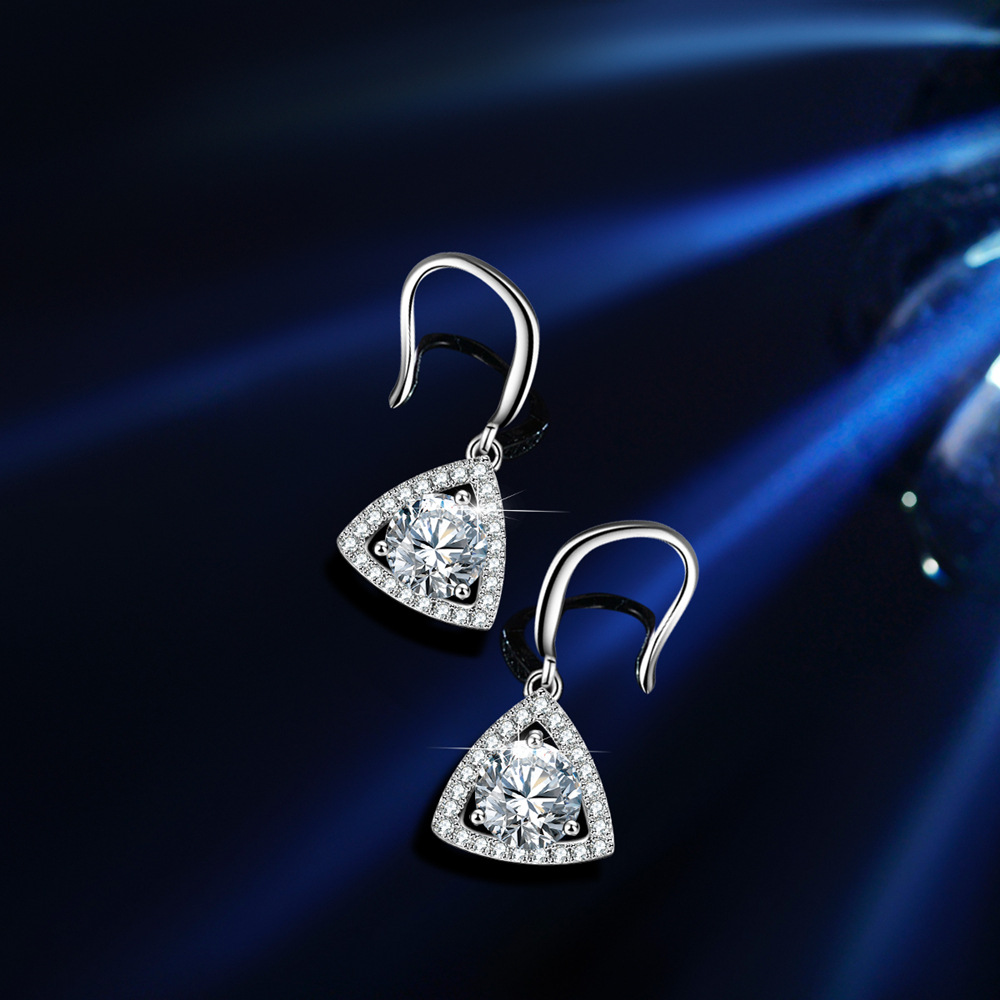 4A Cz Diamond In Triangular Sterling Silver Stud Earrings